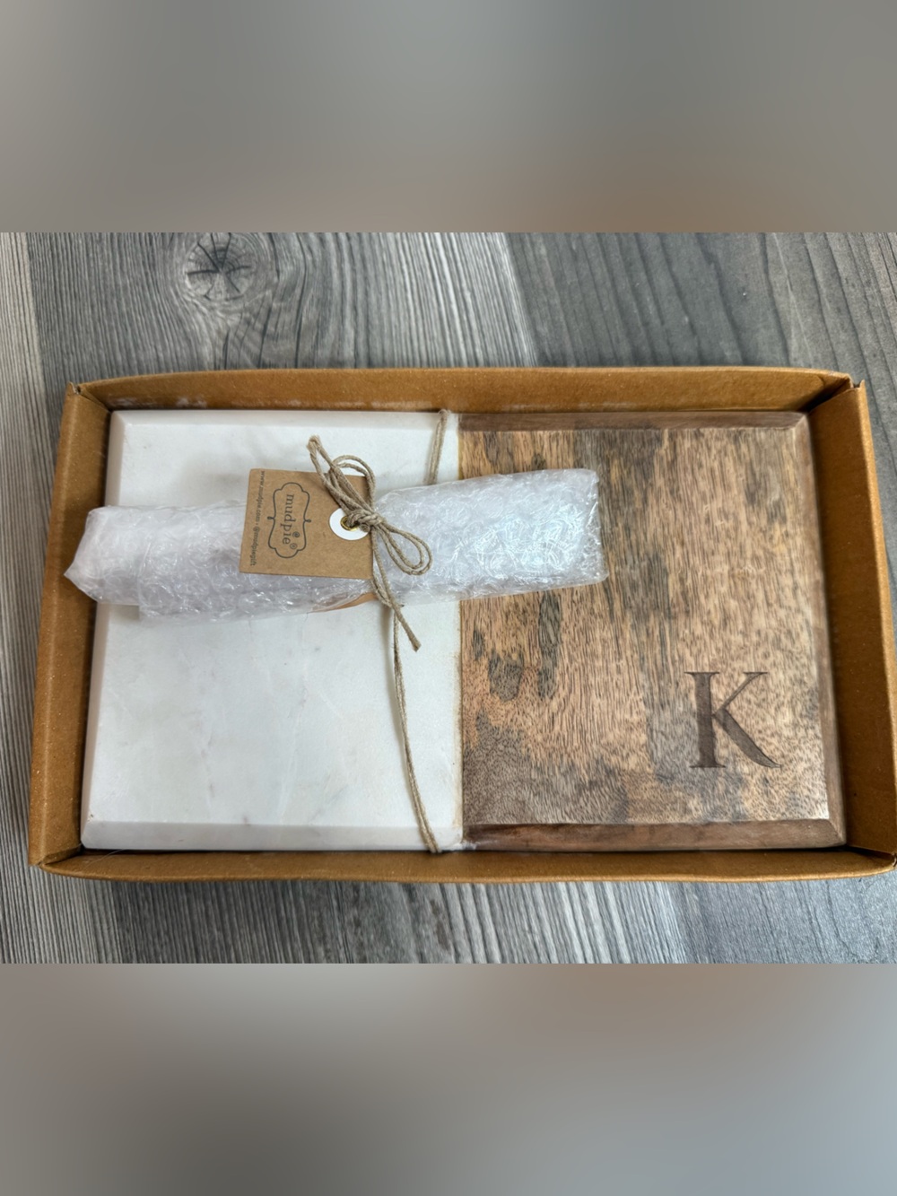 Mudpie Initial K Marble & Wood Set